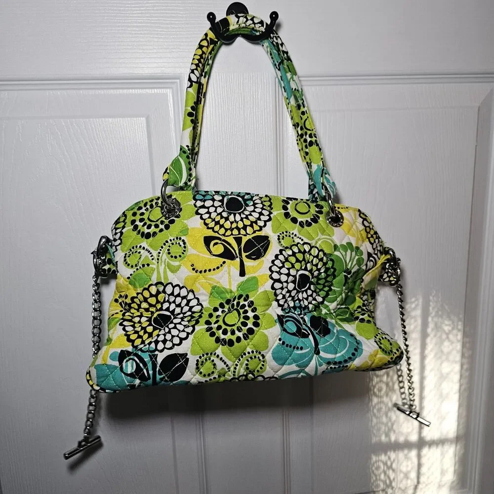Vera Bradley Limes Up Retired Bowler Shoulder Bag Tote Purse Chain Strap